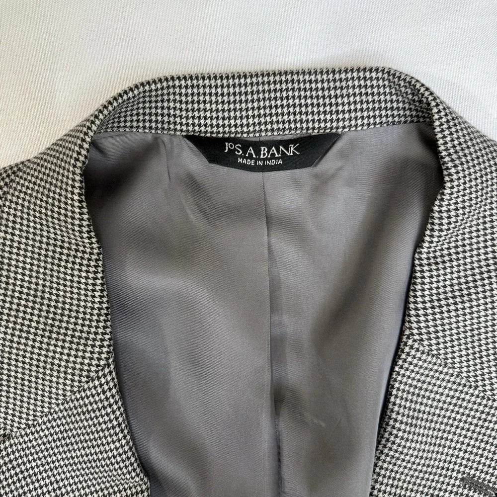 Jos A Bank Men 48L Black White Houndstooth Wool‎ Blazer Sport Coat Two Button